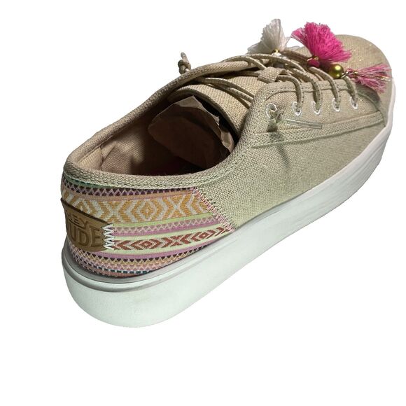 Hey Dude Womens Cody Boho Natural size 8 festival shoes w beaded feather accents - Picture 12 of 16